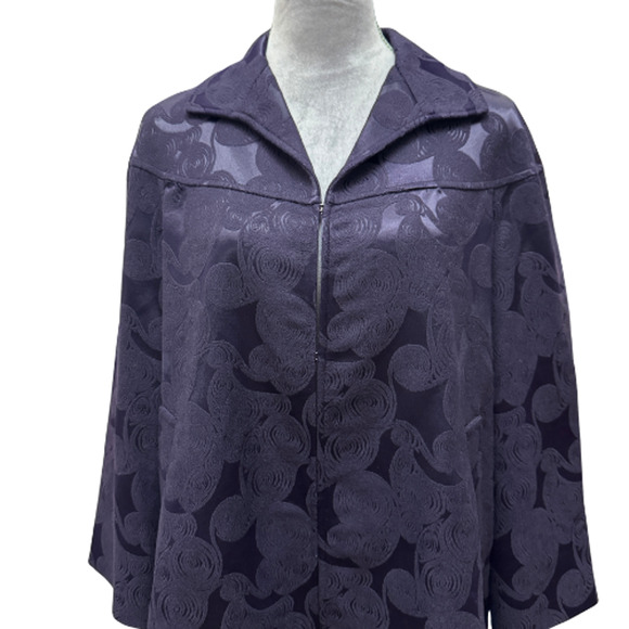 Lafayette 148 NY Navy Jacquard Swing Jacket Coat Size 12 Wool Blend 3/4 Sleeve - Picture 4 of 10